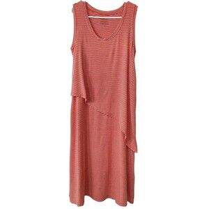 Cuddle Dudds Dress Medium Red/White Stripes Overlapping Asymmetrical Bodice